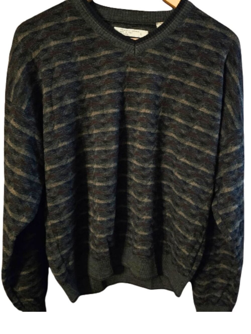 City Casuals by Haggar Vtg V-Neck Sweater Men's L Wool Blend Italy Grandpacore